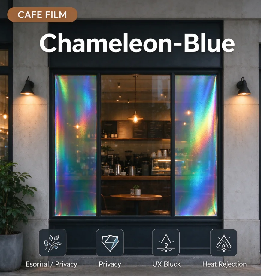 One Way Privacy Heat Rejection Chameleon Blue Window Tint Roll PET Material Anti Glare Solar Control For Automotive Household