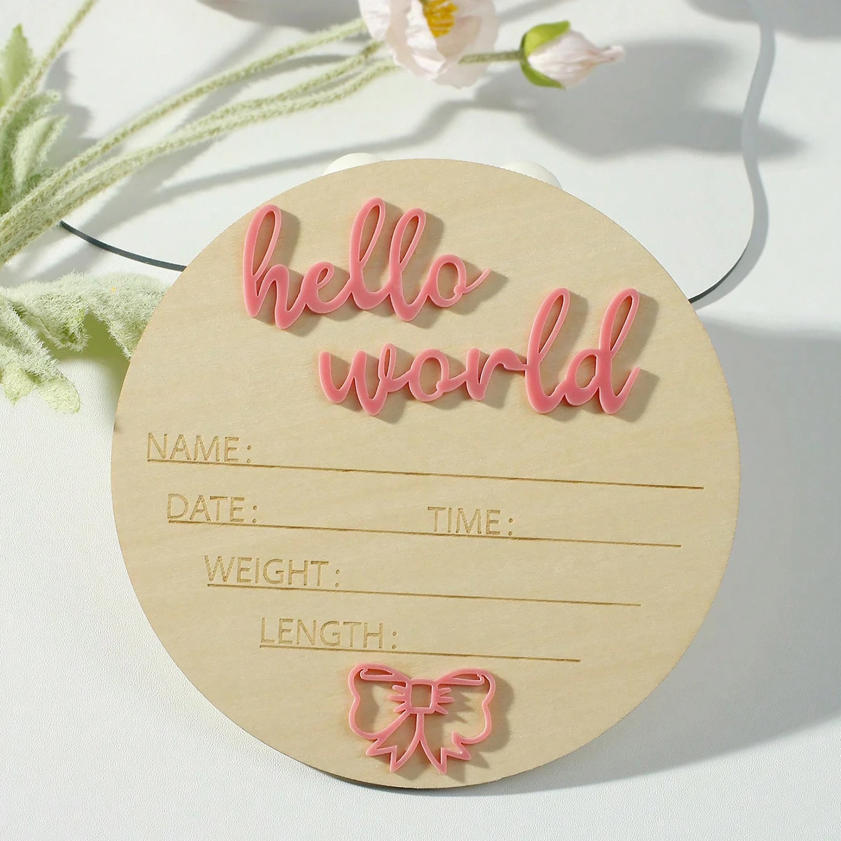 Ylsteed hello world newborn name sign bowknot deco baby birth announcement sign for hospital newborn props
