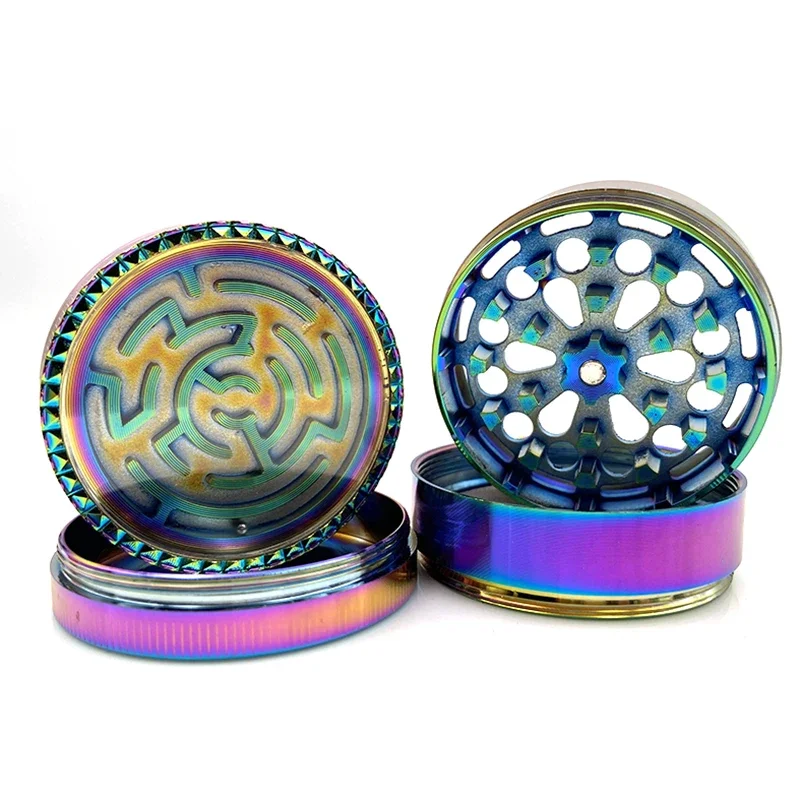 Maze Tobacco Herb Grinder 4 Layers Rainbow Color 52mm 63mm Smoking Metal Kitchen Spice Grinders Gadgets