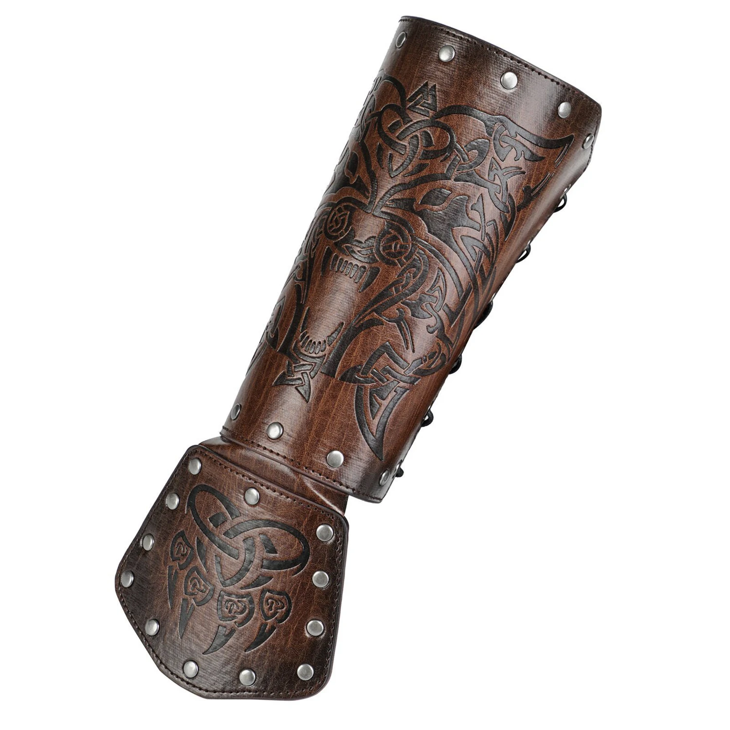 Medieval Steampunk Vintage Viking Knight Warrior Larp Cosplay PU Leather Bracer Scale Arm Armour Theatre Costume Prop