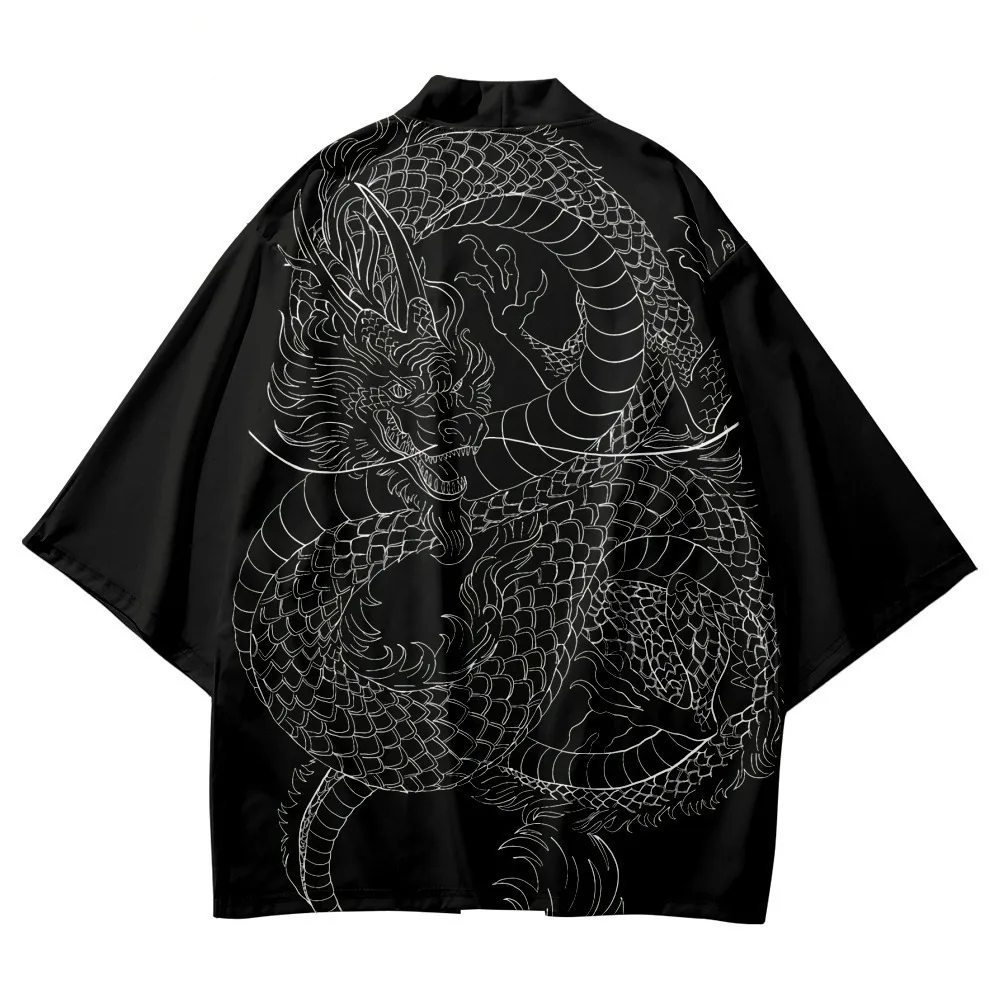 

New Arrival Japanese Style Dragon Print Traditional Kimono Men Yukata Cardigan Shirts Cosplay Haori Oversized Streetwear Tops