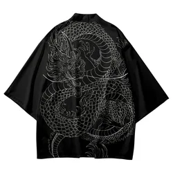 New Arrival Japanese Style Dragon Print Traditional Kimono Men Yukata Cardigan Shirts Cosplay Haori Oversized Streetwear Tops