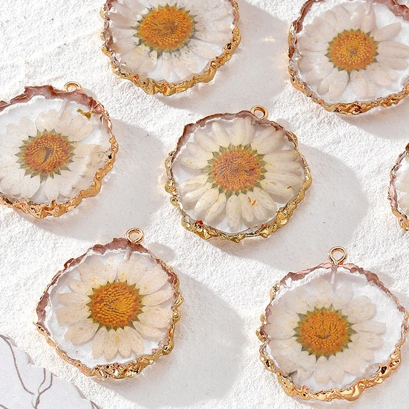 28-ピース-ロットカラー天然乾燥デイジーの花コアジオメトリ不規則な丸い形樹脂ビーズ-diy-ジュエリー衣服アクセサリー