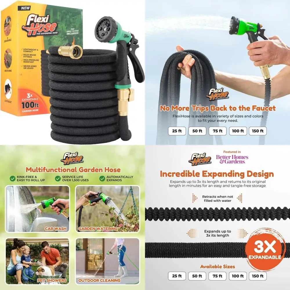 

Expandable Garden Hose 100FT - Lightweight 8-Function Nozzle, Kink-Free Flexibility, 3/4 Inch Brass Fittings for Outdoor Waterin