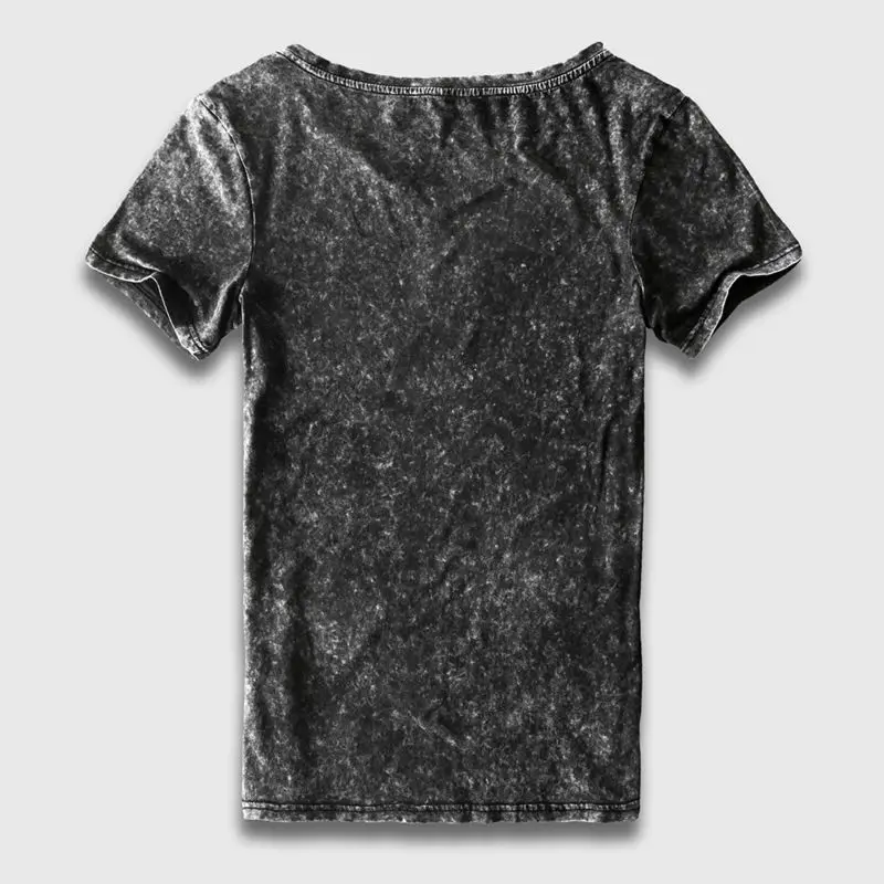 Zecmos Vintage Black T-Shirt Men China Size Fashion Heavy Washed T Shirts For Men Slim Fit V Neck Top Tees Male Short Sleeve