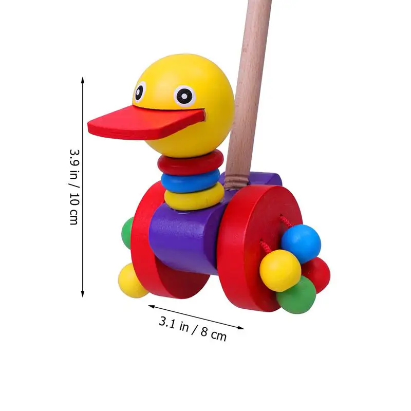 Hand Push Baby Pushing Cart Toys Wooden Cartoon Animal Baby Push Rod Baby Walker Carts Toys Toddler Pull Walks Rod Push Cart