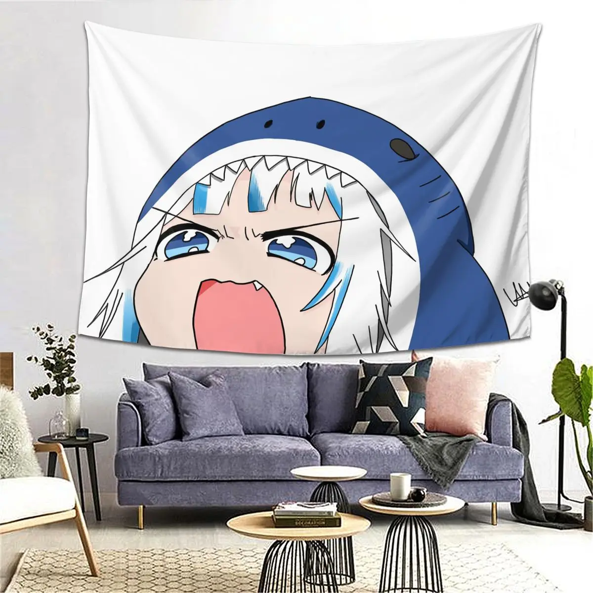 

Gawr Gura Tapestry Decoration Art Aesthetic Tapestries for Living Room Bedroom Home Wall Cloth Wall Hanging