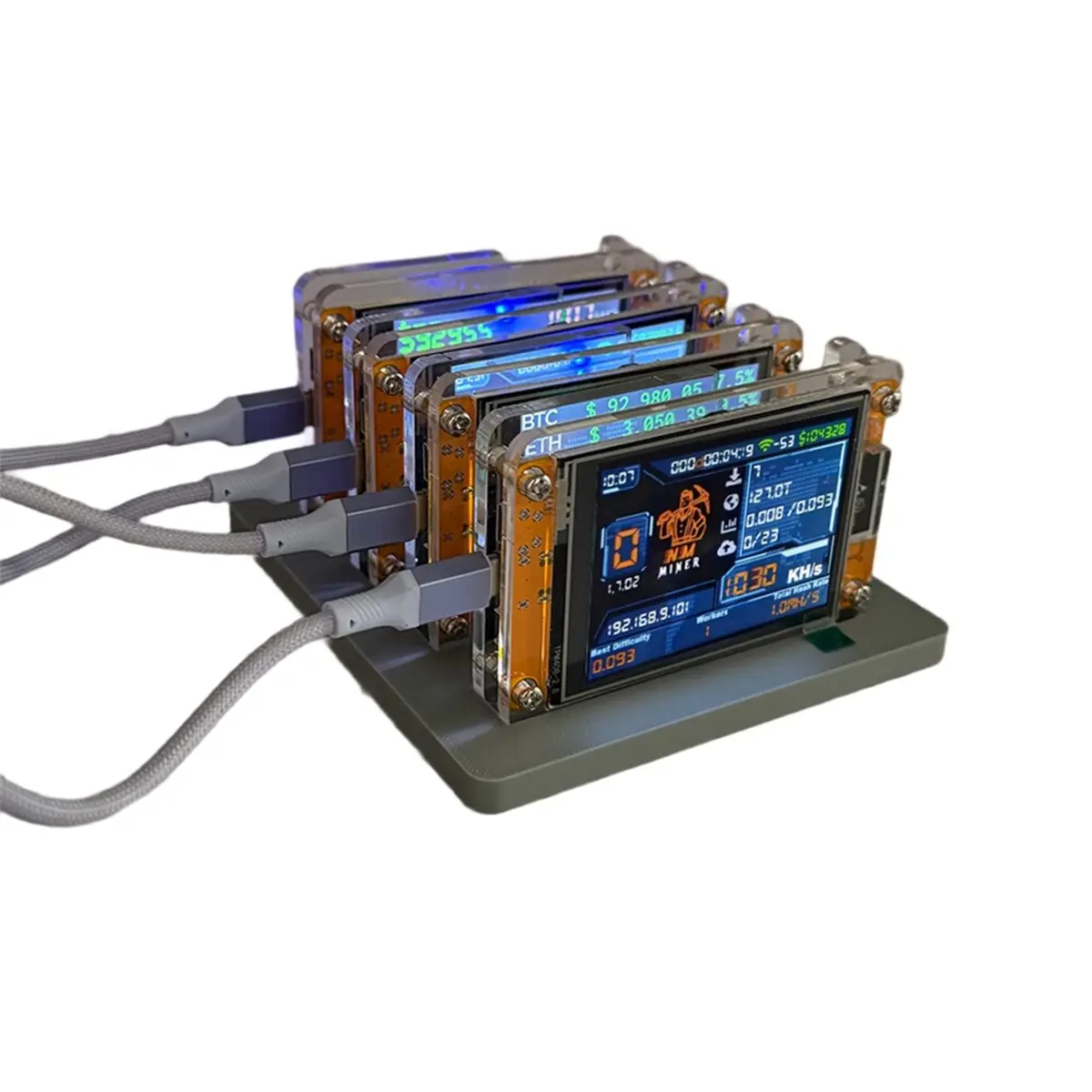 RECOMENDAR】Upgraded 4X 1030KH/S +4 Slots Stand 2.8 Inch Smart Display Bitcoin Crypto Solo Lottery Miner