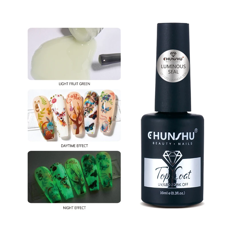 Chunshu 10ml No-Wipe-Dec klack leuchtendes UV-Gel leuchtet im Dunkeln Hochglanz schutzs chicht semi permanenter Nagellack für Nagel kunst