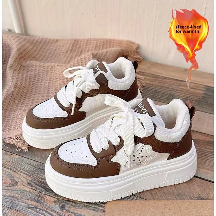 

Trendy Winter High Top Thick Bottom Women's Sneakers Fleece Lined Versatile Cotton Shoes Comfortable Warm Casual Loafers