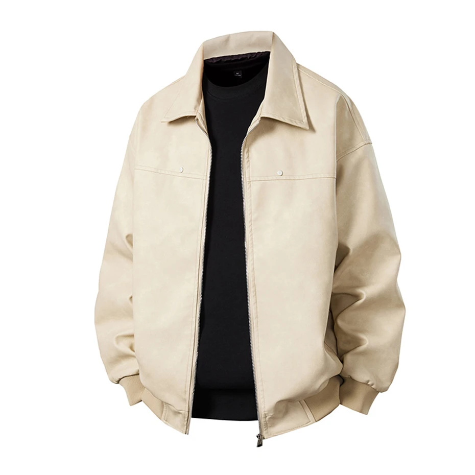 Vintage PU Jacket Men Motorcycle Biker PU Coat Fashion Casual Cargo Jackets Spring Autumn Outerwear