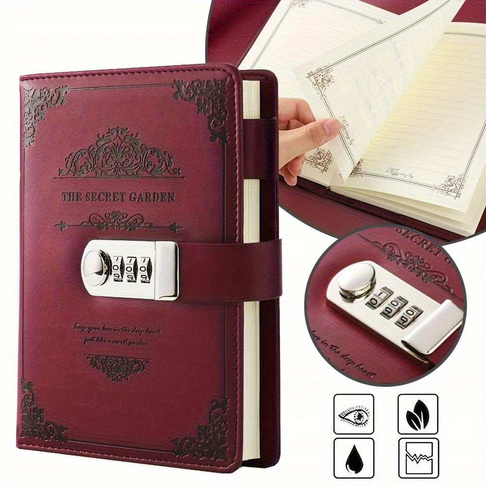 Carnet de notes en cuir PU avec serrure à code, carnet de croquis personnel avec porte-stylo, carnet verrouillable A5 pour l'organisation quotidienne personnelle et le journalisation, fournitures scolaires