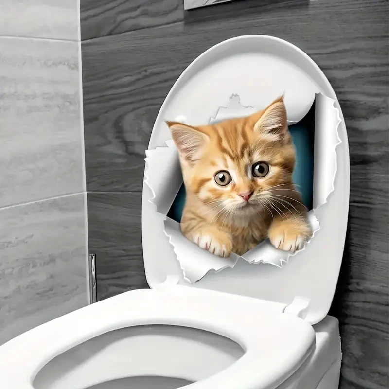 Cute Little Orange Cat Toilet Seat Sticker, Home Bathroom Toilet Tank Decals, Door Stickers, Wall Stickers WC Decorations M795