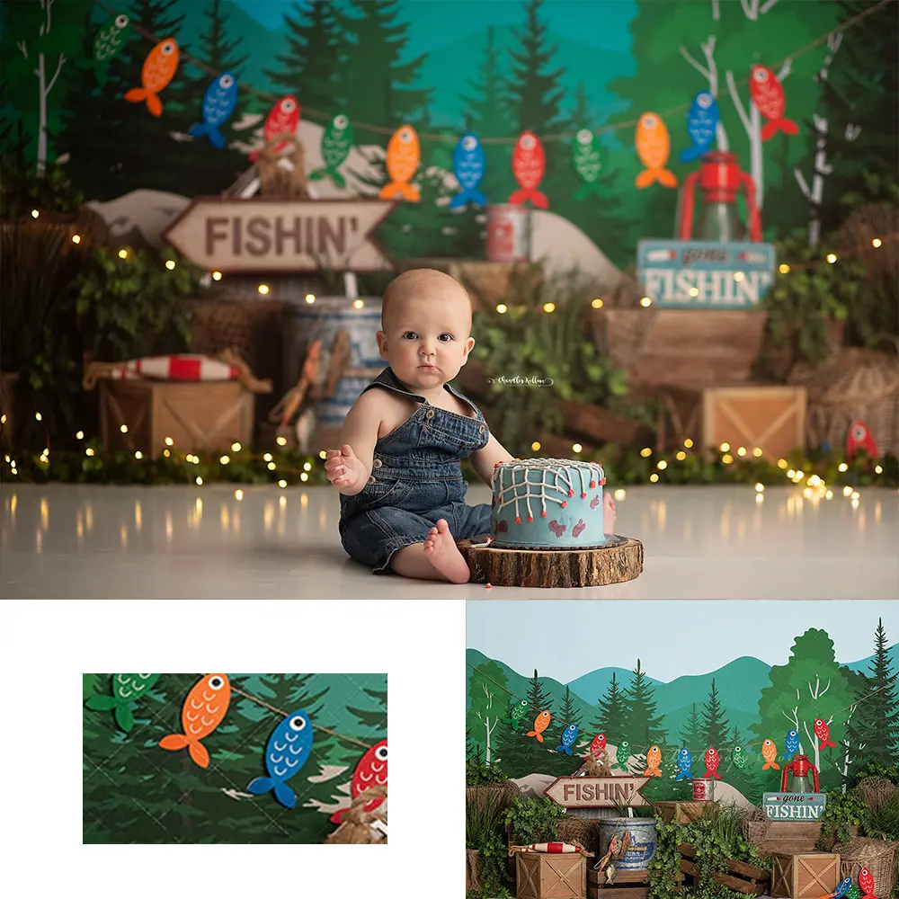 Hooked On Fishing Photography Backdrop Kids Baby Cake Smash Photocall Decors Child Boys Adult Birthday Studio Backgrounds