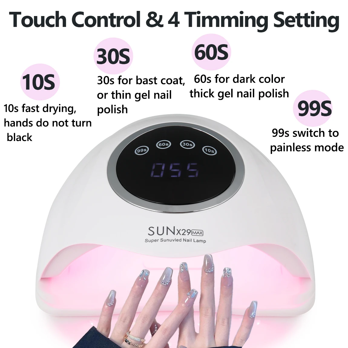 新しい90ビーズUV/LEDプロフェッショナルネイルドライヤー、4つのインテリジェントタイマー付きモードネイルランプ、速乾性ネイル機器