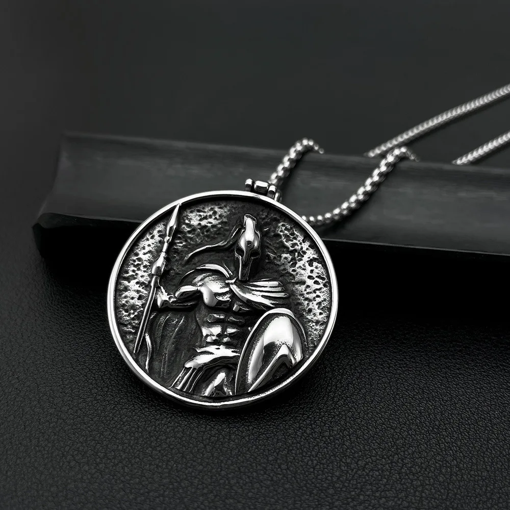 Stainless steel vintage Roman circle Spartan Warrior pendant