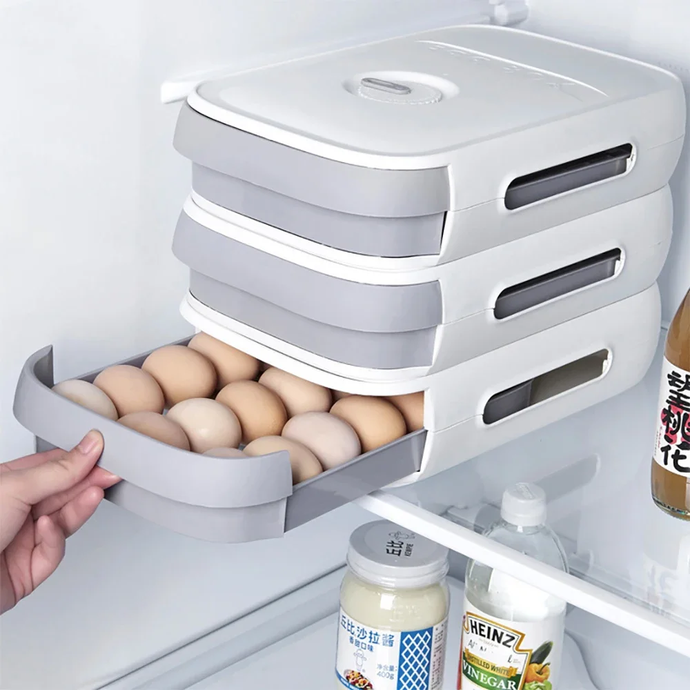 Automatic Rolling Egg Holder Storage Box Drawer Refrigerator Eggs Organizer Space Saver Container Kitchen Organizer Stackable