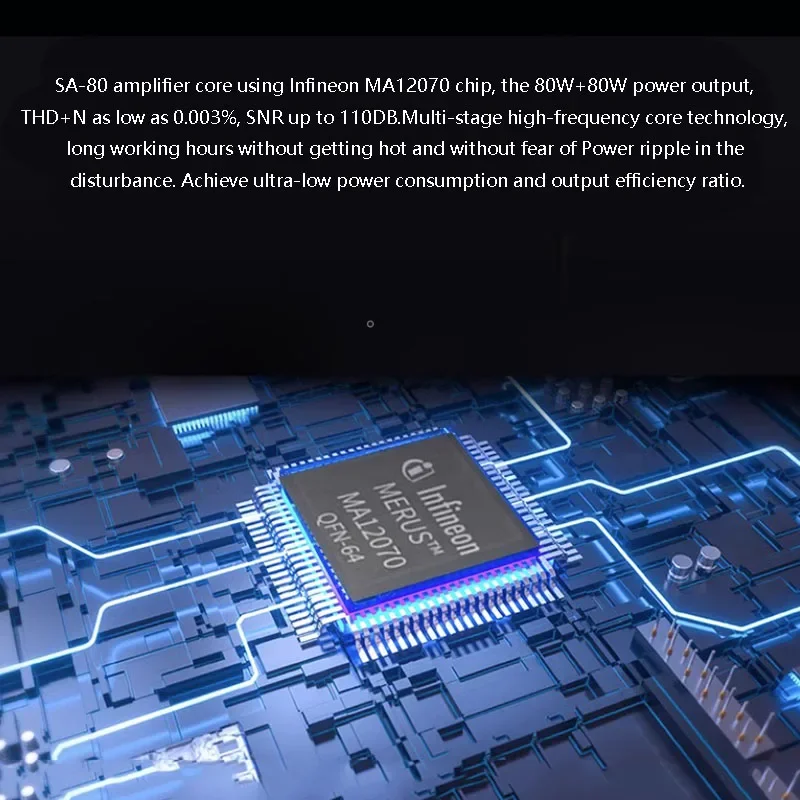 80W*2 High Power MA12070 Tube Power Amplifier 6H3N Tube HIFI Double Balance Circuit Audiophile Amp with High Bass Adjustment