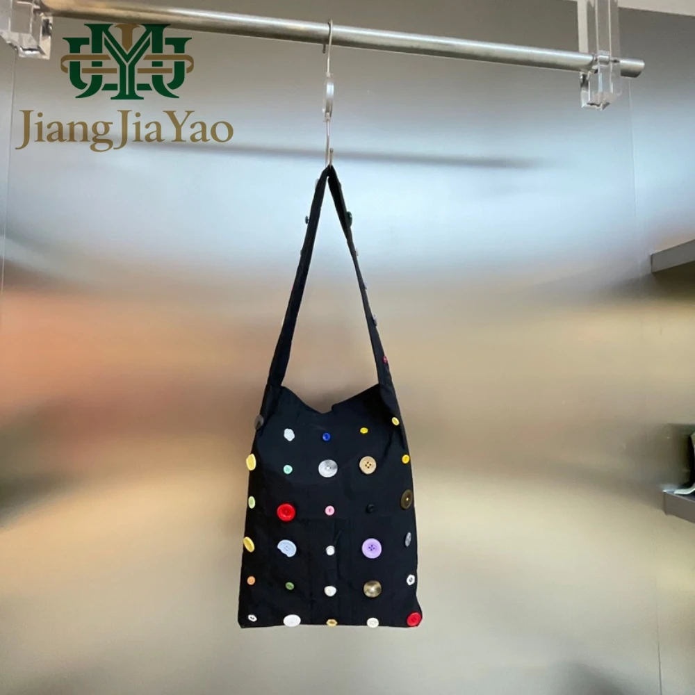 

New Ins Unisex Color Button Canvas Tote Bag Fashion Women Man Single Shoulder Bag Couples Armpit Bag Wallet Purse Handbag