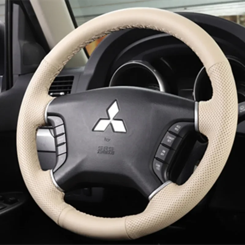

DIY Hand Sewn Leather Suede Carbon Fiber Car Steering Wheel Cover for Mitsubishi Pajero Interior Car Accessories
