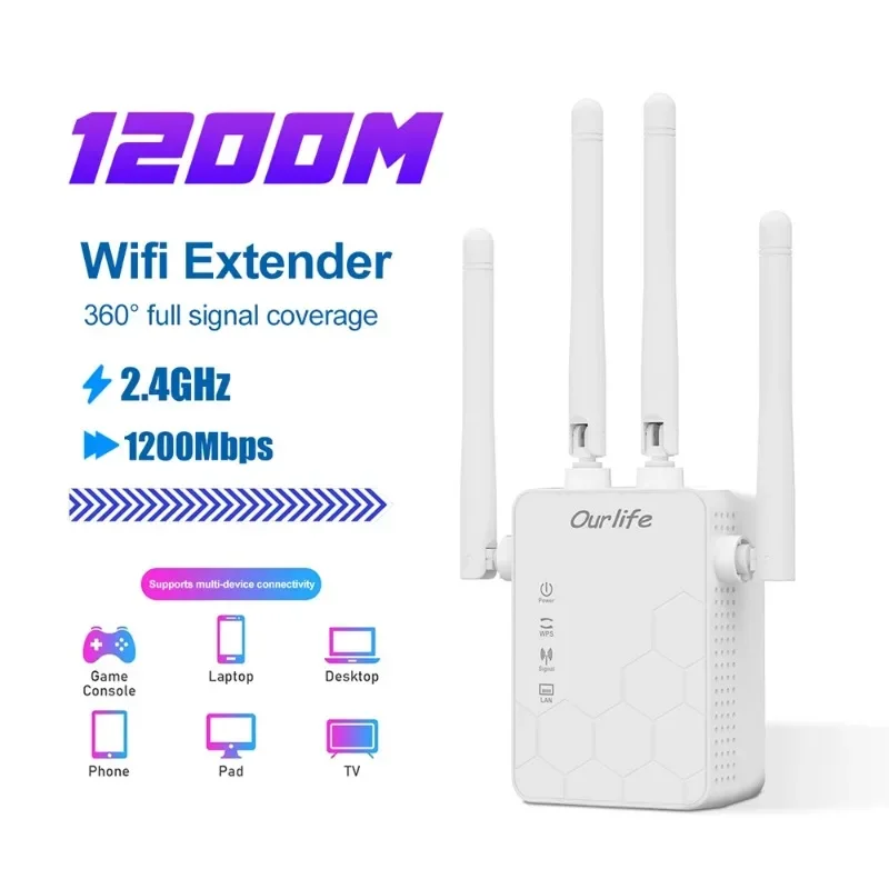 1200Mbps Wireless WiFi Repeater WiFi Signal Repeate 5G 2.4G Dual-band Extender Antenna Network Amplifier Long Range Signal