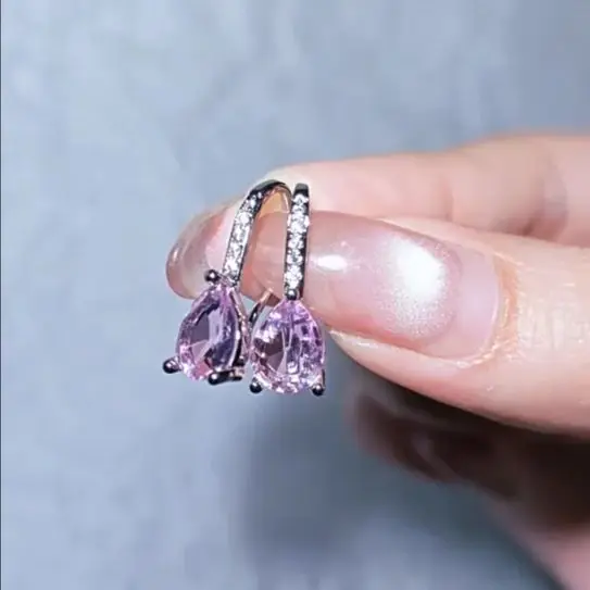 Bridal Wedding Design Earrings Women's Palace Style Pink Zircon Personalized Elegant Temperament Ring