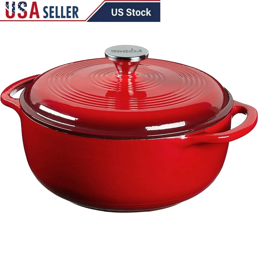 

Эмалированная чугунная голландская духовка с крышкой и двойными ручками, сейф для духовки 500 ° F Плита Используйте идеальные рагу для выпечки, обжарки, семейное приготовление пищи