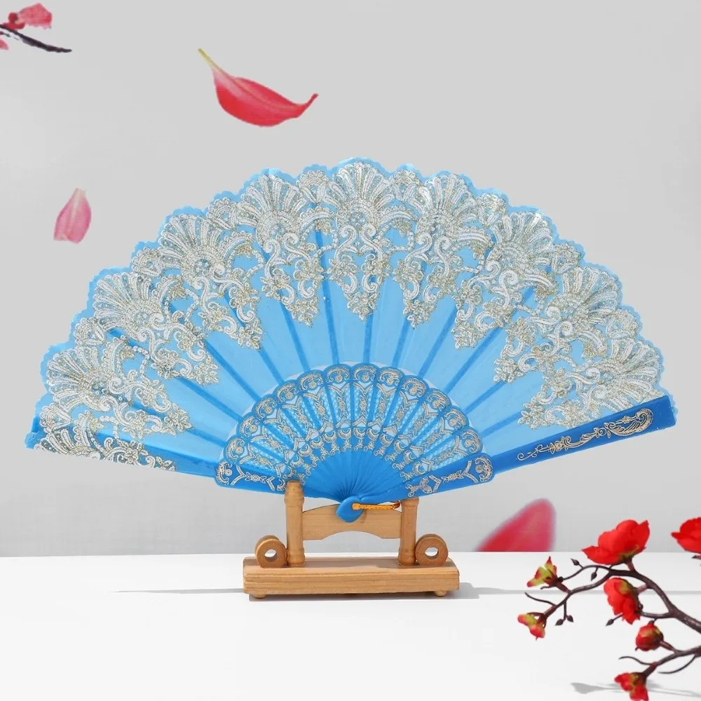 

Embroidered Folding Fan Hot Stamping Multicolors Chinese Wedding Cloth Folding Fan Photography Props Gold Blocking Fan