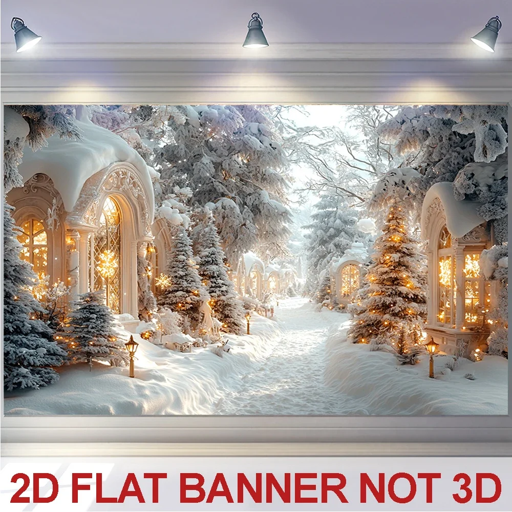 1PC Christmas Winter Snow Village Wonderland Christmas Print Tapestry, Bedroom Living Room Kitchen Photo Background, Wall Art