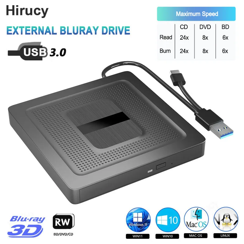 

2in1 Luxury External Bluray Drive USB3.0 TypeC Portable CD DVD BD Writer Burner Reader Player Optical Drive For Laptop PC