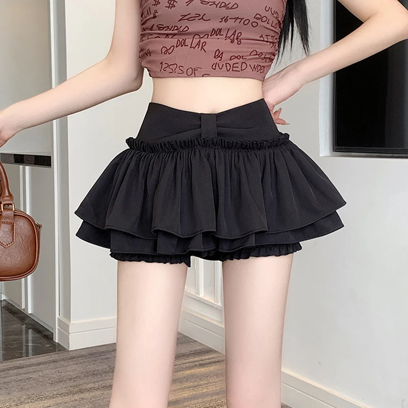 Y2K Sweet New Women Mini Skirt Korean High Waist Patchwork Chic Female Skirt Summer Preppy Style Folds Ruffles Ladies Ball Gown