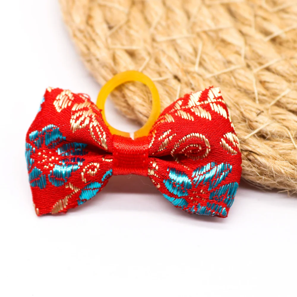 Pet Hair Bows Dog Hair Accessories Red Style Chinese New Year Hair Decor Rubber Band Puppy Hair Bows for Small Dogs Pet Supplies