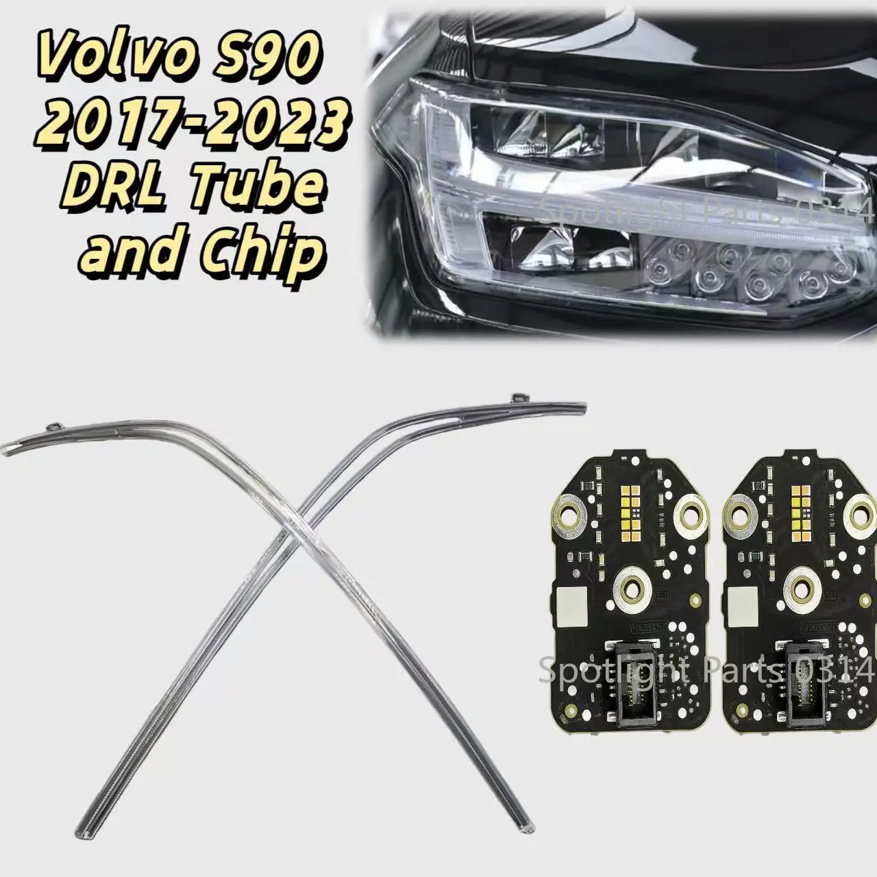 

For Volvo S90 2017-2023 Headlight White DRL Light Guide Tube Strip Angel Eye Chip LED Light Source Ballast Board Car Accessories