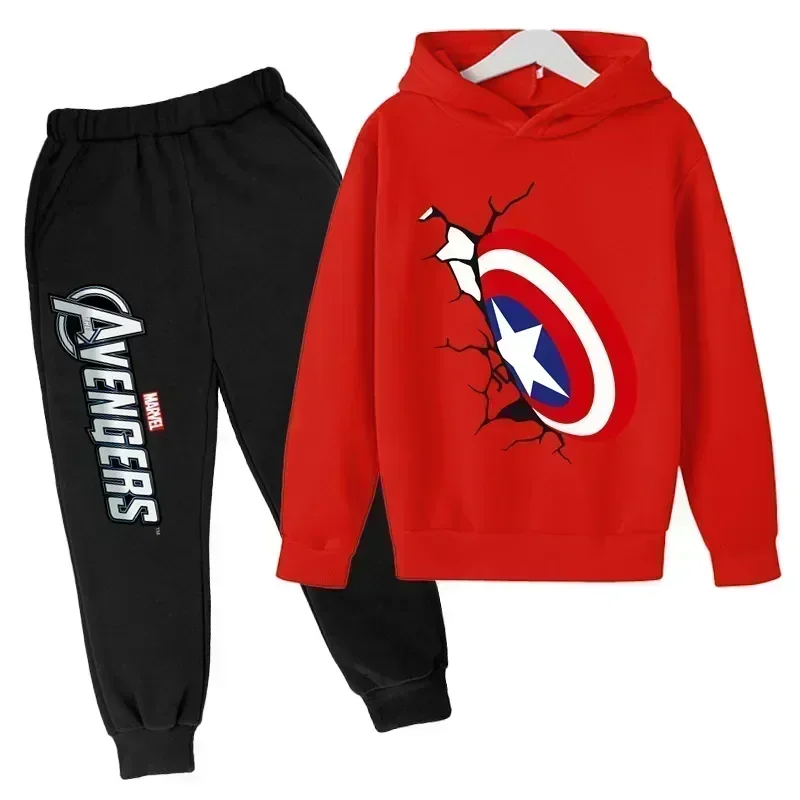 New Captain America Teen Children Hoodie Set Kids Spring Autumn Sweatshirt Boys Girls Clothing Kid Tops Pant Suit Tracksuits