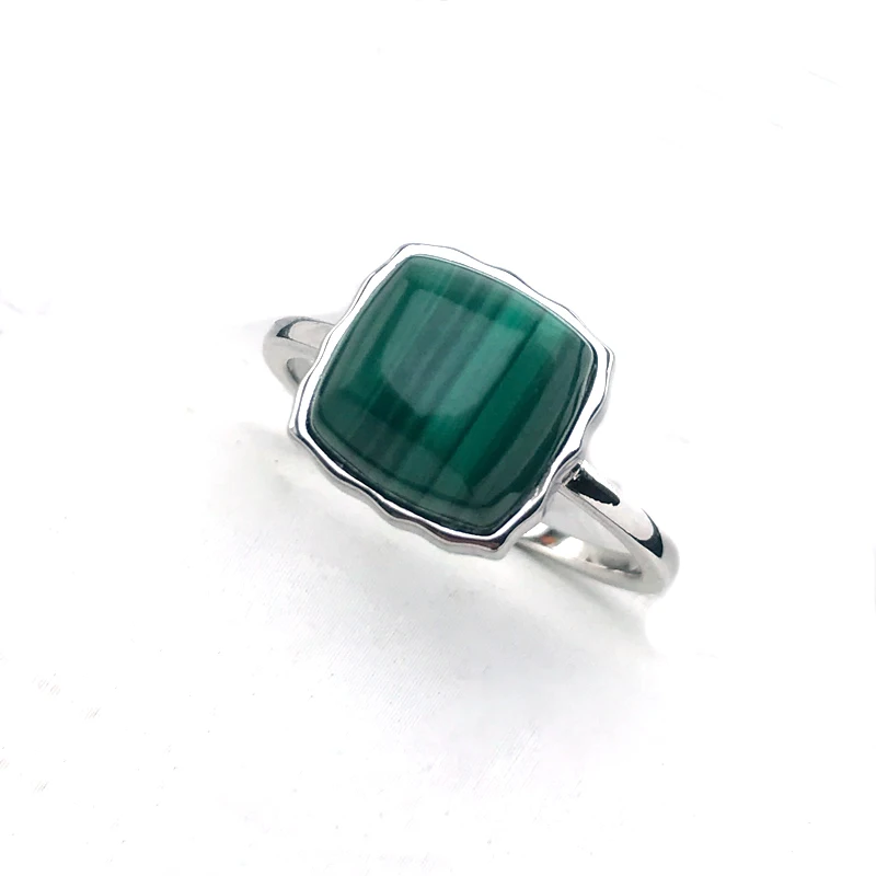 

Natural Malachite Rings Sterling 925 Silver Gemstone Cushion Cut 10mm for Woman Wedding Party Birthday Fine Jewelry Gift