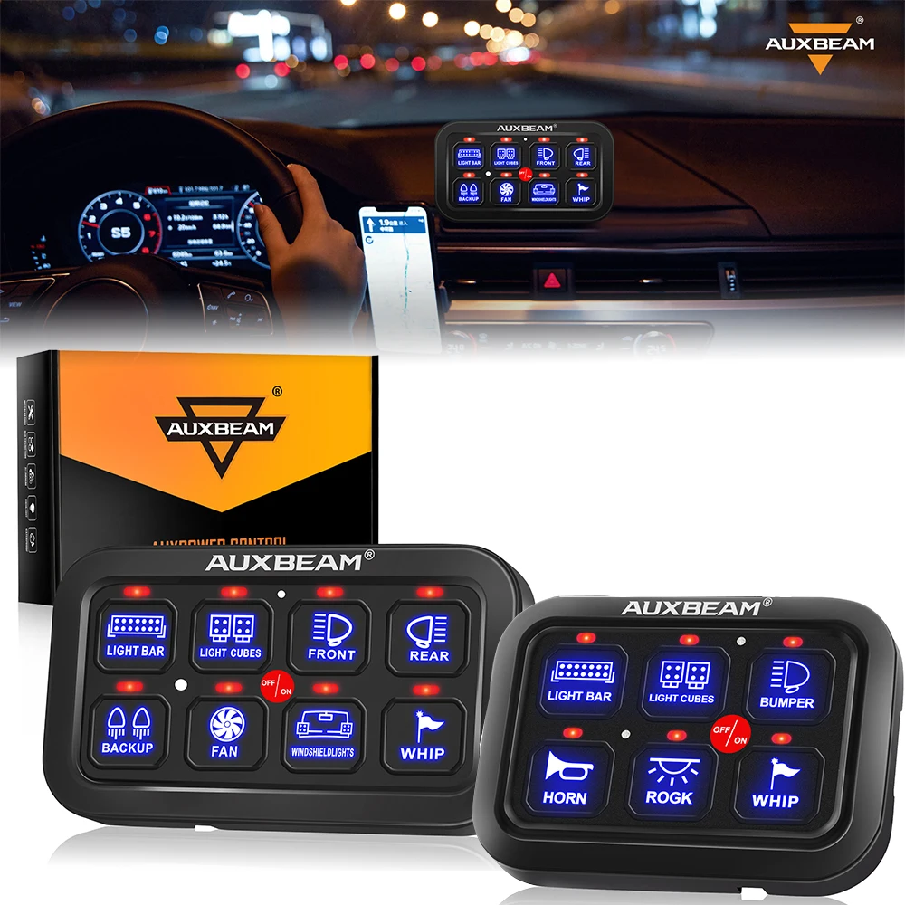 Panel de Interruptores AUXBEAM de 6/8 Canales para Luces LED, Barras de Luz, Lámparas de Trabajo, Sistema de Control de Encendido/Apagado para Autos, Motos, Embarcaciones, Iluminación DIY