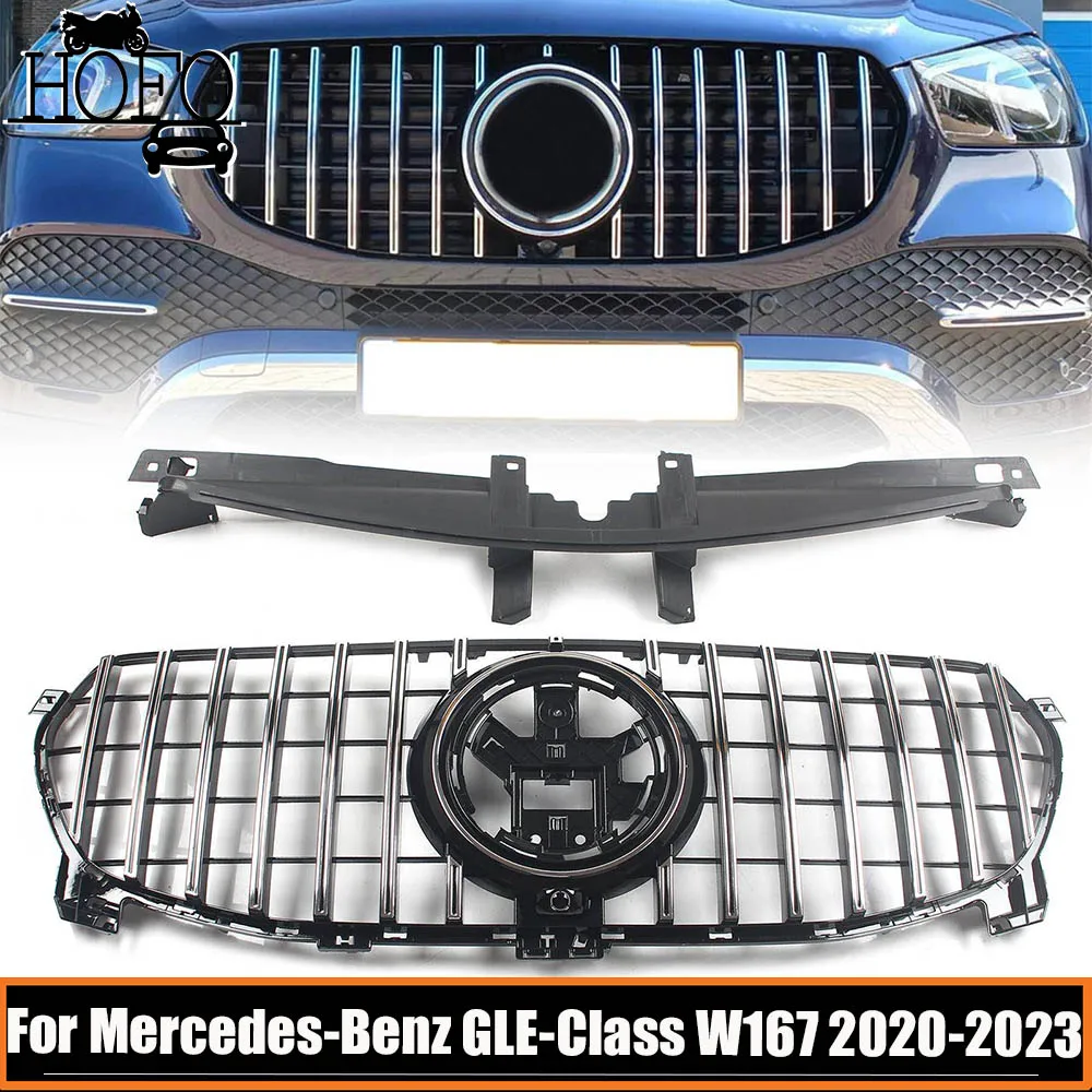 

Car Front Bumper Grille GT Style Grill With Camera Hole For Mercedes-Benz GLE-Class W167 2020 2021 2020 2023 ﻿