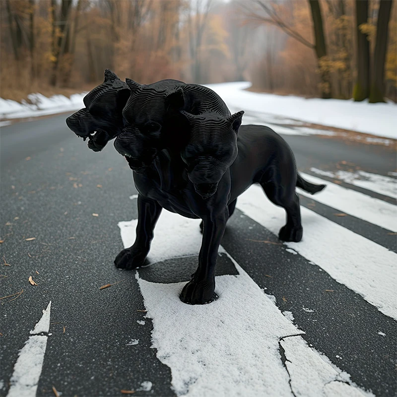 القوطية ثلاثة رؤوس تمثال كلب سطح المكتب الحلي مخيف تصميم أسود مكتب ديكور المنزل #3