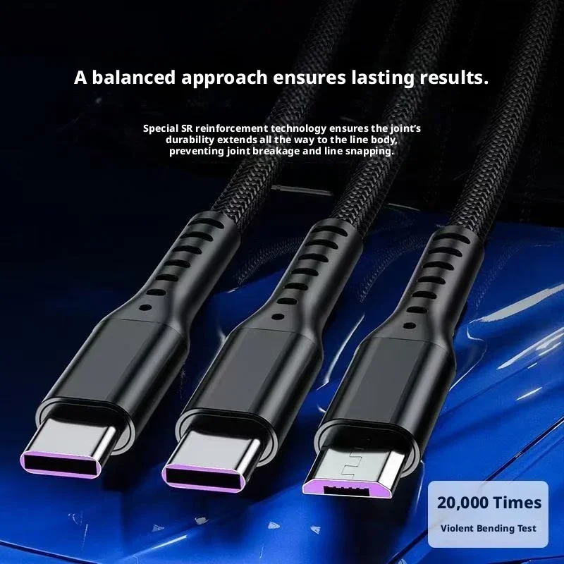 3‑in‑1 USB Fast Charging Cable Lightning Type‑C Micro USB Data Cord For iPhone Samsung Xiaomi Huawei AirPods Smart Phones