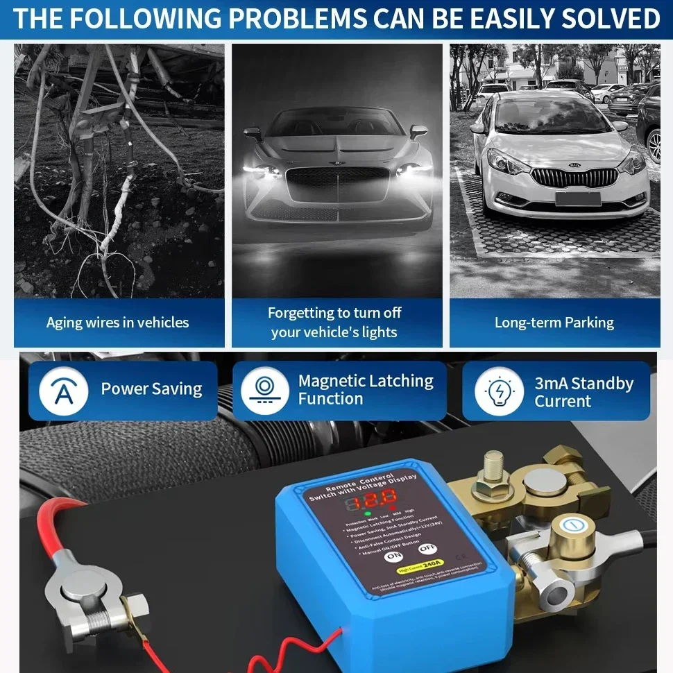 مفتاح قطع البطارية التلقائي، مفتاح رئيسي للبطارية مع جهاز تحكم عن بعد، مفتاح قتل 240 أمبير، مفتاح فصل البطارية عن بعد 12 فولت مع Led Vo