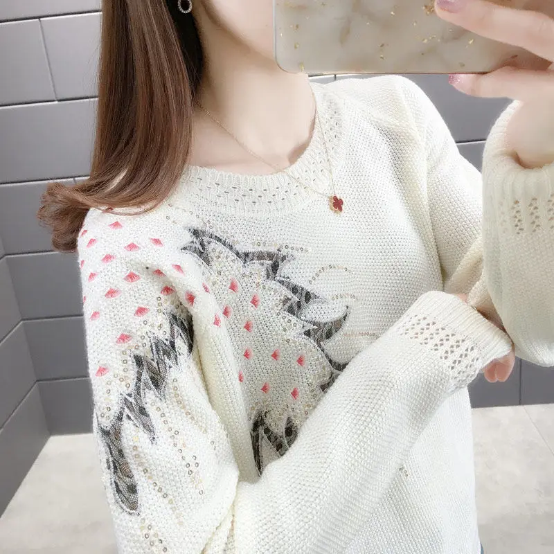 Autumn Winter New Fashion Round Neck Sleeveless Embroidered Pullovers Women\'s Clothing Casual All-match Korean Sweaters Chic Top