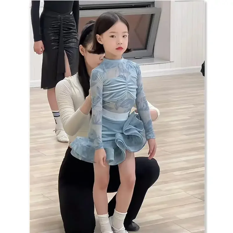 

Girl Professional Latin Dance Dress Child Ballroom Competition Dresses Cha Cha Rumba Tango Dancewear Bodysuit Child