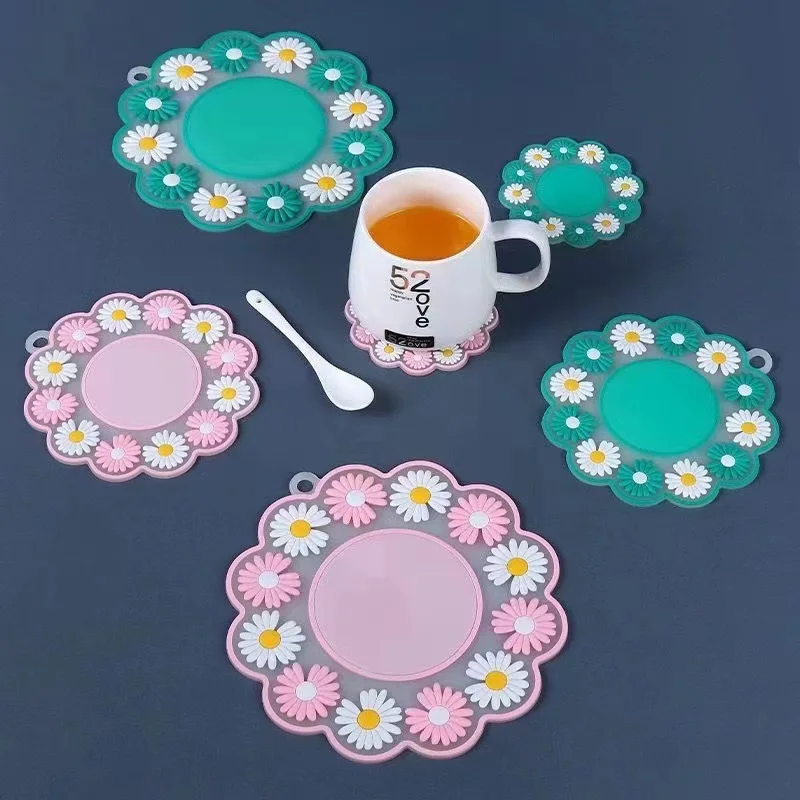 Small Wrinkled Chrysanthemum PVC Coaster Fresh Series Thickened Heat Insulation Anti-scald Waterproof Bowl Mats Pot Mat Plate