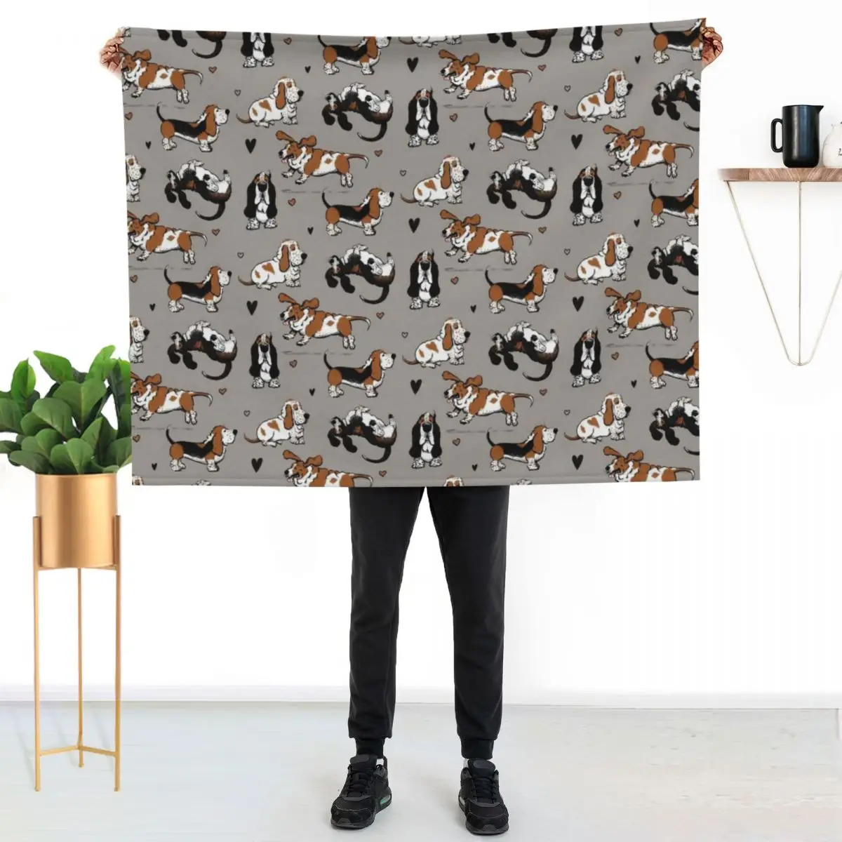 Basset Buddies on Warm Gray Throw Blanket Heavy Soft Plush Plaid Beautifuls Blankets For Baby Decoratives Baby Blankets