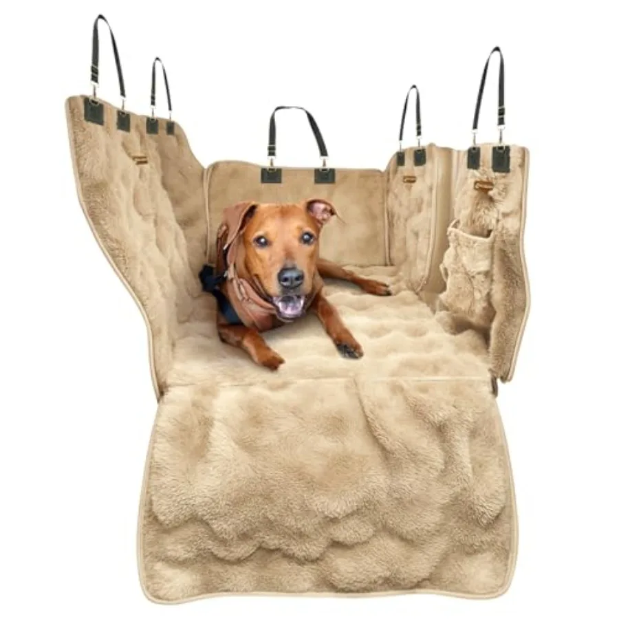 

Luxurious Full Backseat Protector for Dogs with Calming Blanket - Waterproof Pet Hammock Machine Washable Beige