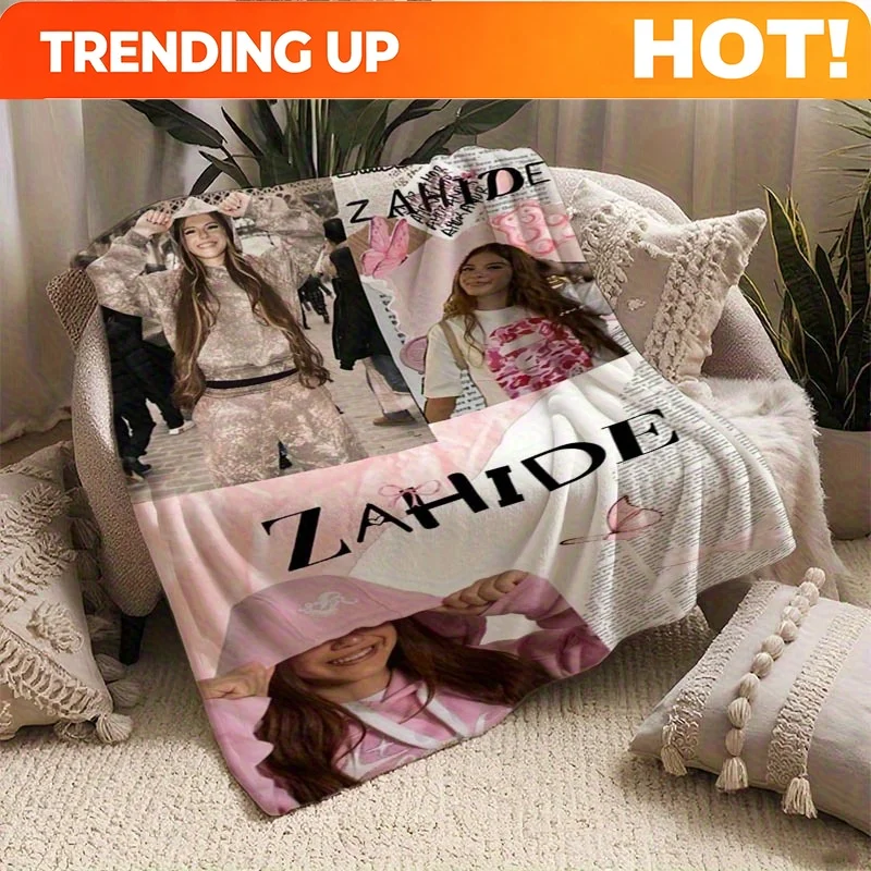 Customize Zahide Pink Collage Art Printed Flannel Blanket, Modern Style, Digital Printing, All-Season Warmth, Ideal for Sofa, Of