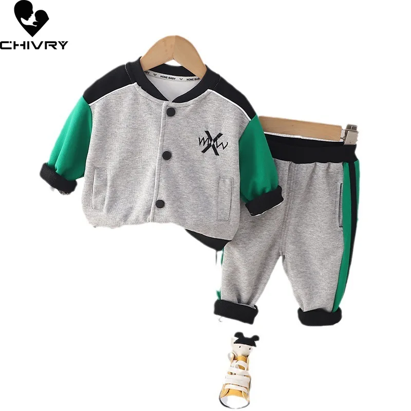 New 2023 Kids Baby Spring Autumn Fashion Contrast Color Baseball Jacket Tops with Pants Boys Casual Sports Clothing Sets