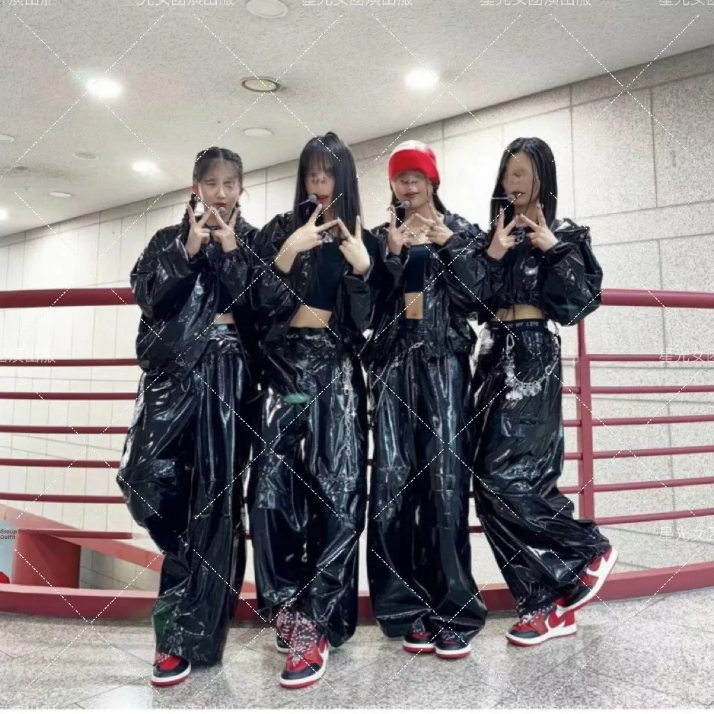 

Shiny Liquid Leather Wide Leg Pants High Waist Jazz Dance Street Dance Performance Suit Women's Ensemble Glowing Color Flow