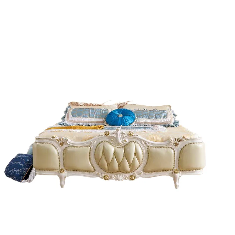 

European solid wood master bedroom double bed, high-end atmosphere 1.8 meters backrest soft bag leather