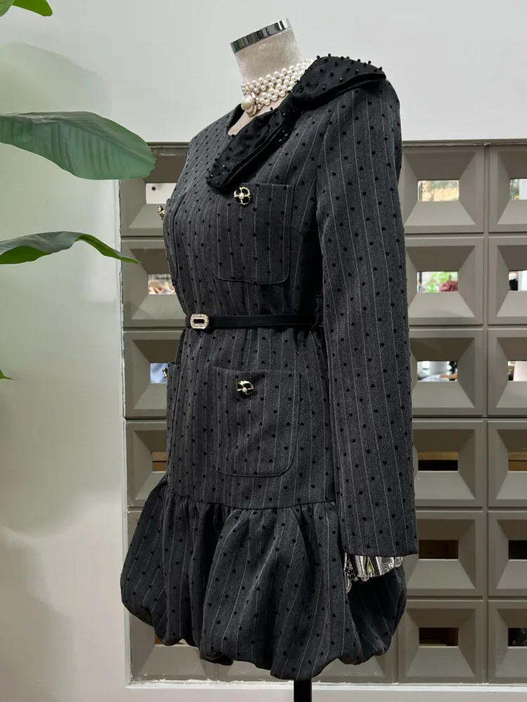 DFDG Vintage vestido flocado de lunares con cuentas a mano lazo de gran tamaño dobladillo de burbuja artesanía Boho 2025 vestido de primavera y verano